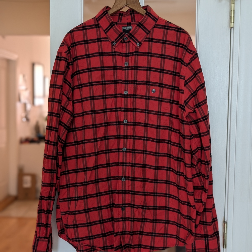 Todd Snyder Red & Black Plaid Button Down XXL Flannel